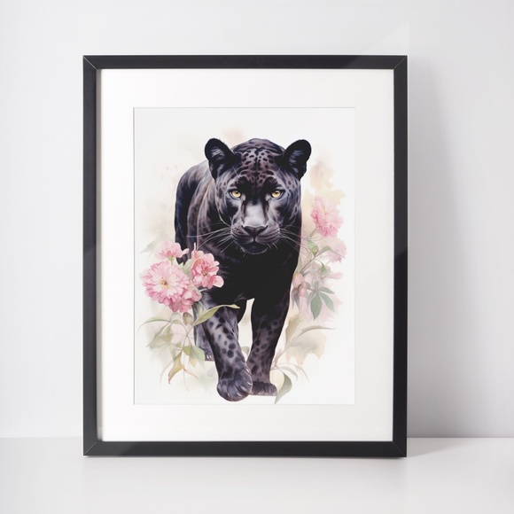 Watercolor Black Jaguar Wall Art Print Unframed - Majestic Jungle Elegance - Picture 2 of 6